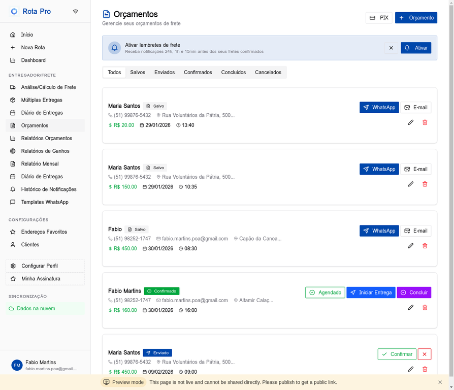 Gerenciar orçamentos